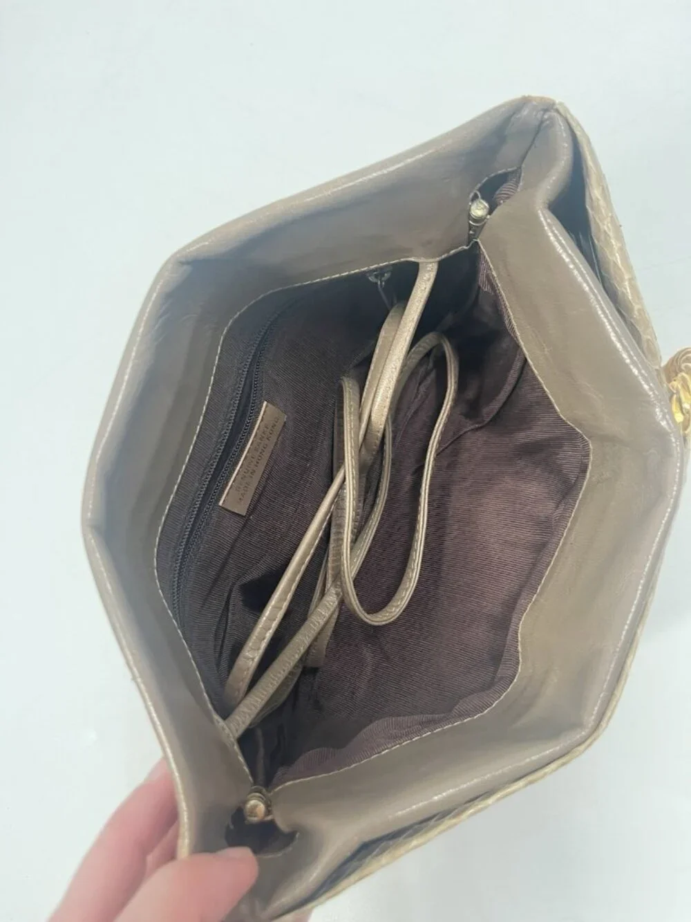 Vintage Genuine Snakeskin Clutch Made in Hong Kong Taupe Leather Evening Bag